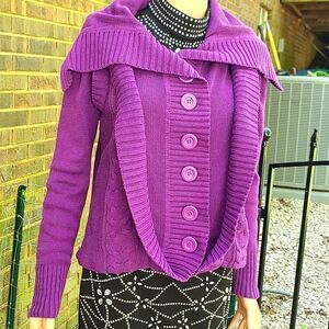 Chadwicks Unusual Purple Ruffle Knitted Button Up Cardigan